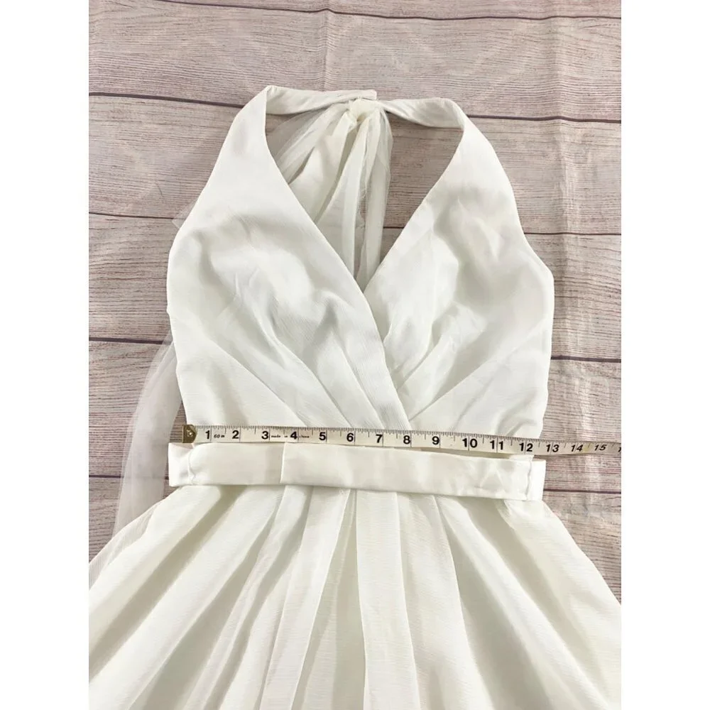 Vera Wang WHITE Women's Ivory Halter Neck Dress With Tulle Bow - 2 - Picture 7 of 15